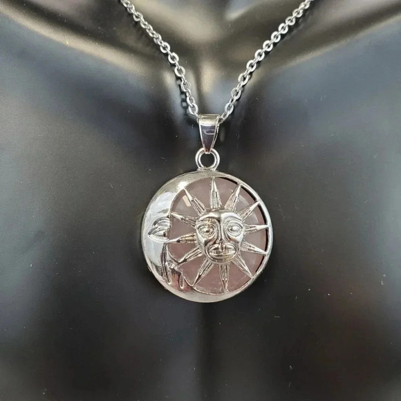 Rose Quartz Sun and Moon Pendant Necklace - Picture 5 of 8